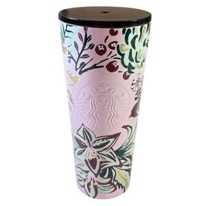 Starbucks 2022 Holiday Winter Enchanted Forest‎ Travel Tumbler Cup Pink 24oz